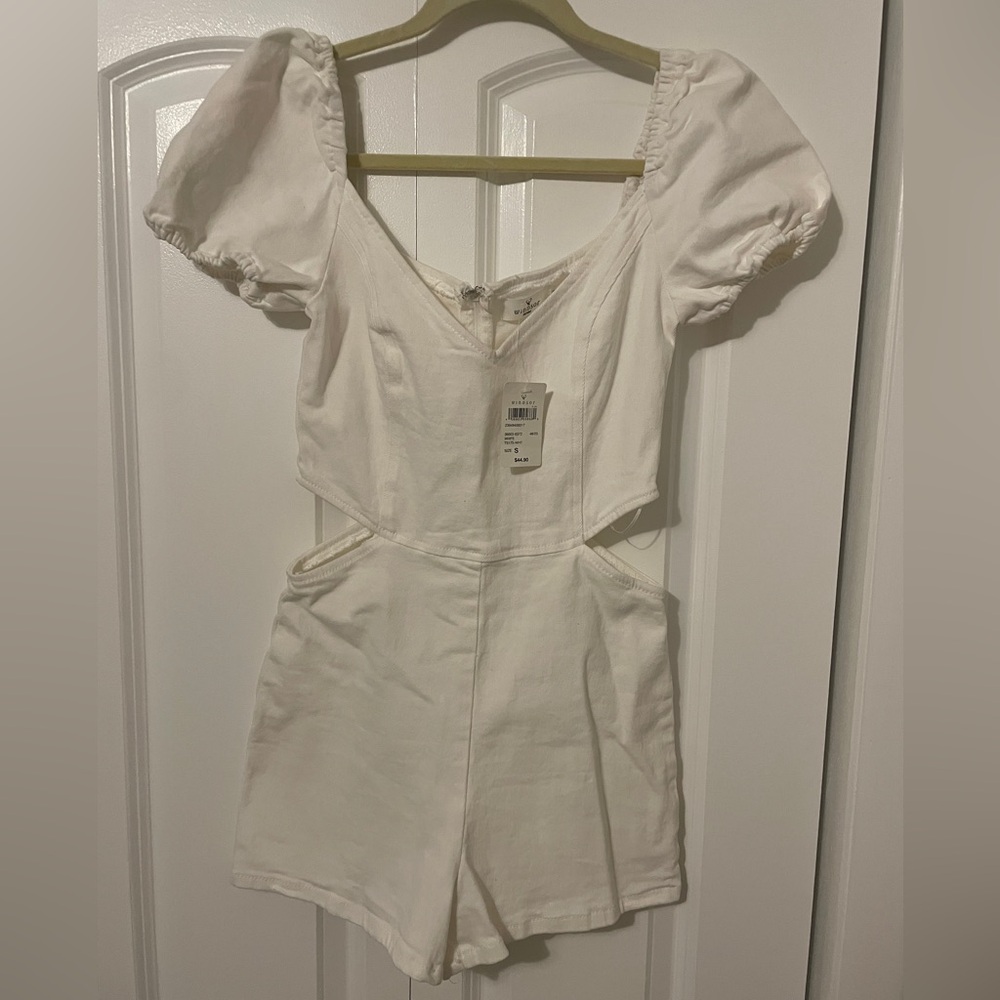 Windsor White Puff Sleeve denim Romper